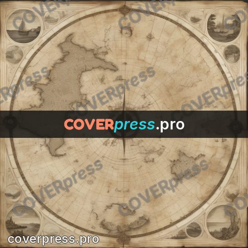 Map illustration: continent and islands in sepia