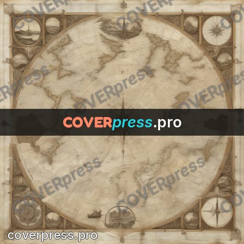 Map illustration: continent and islands in sepia