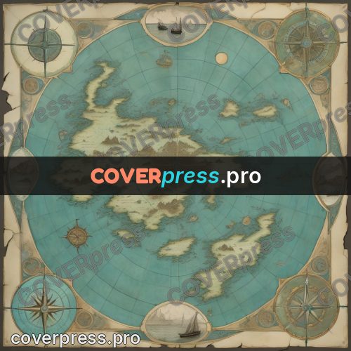 Map illustration: islands and a compass rose