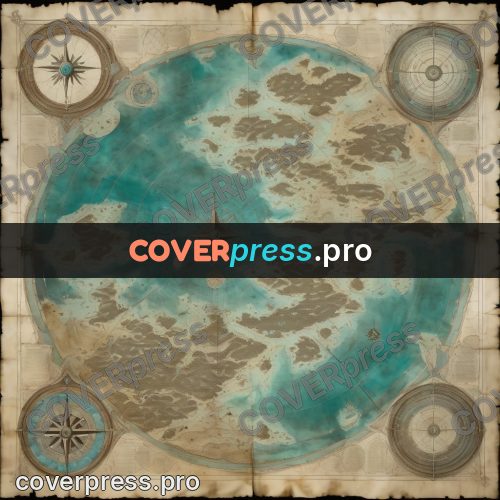 Map illustration: landmasses on a round field