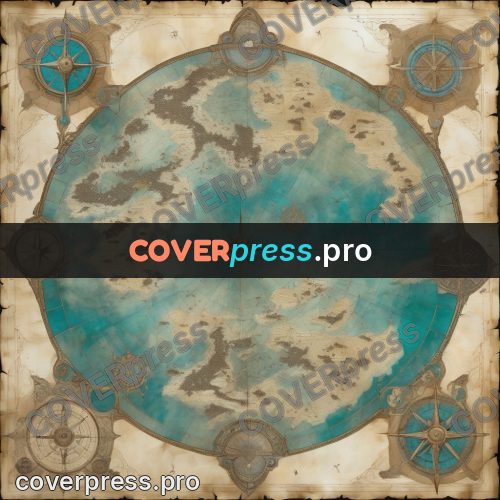 Map illustration: landmasses on a round field