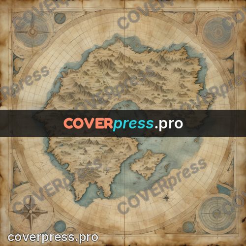 Map illustration: mountain country on parchment