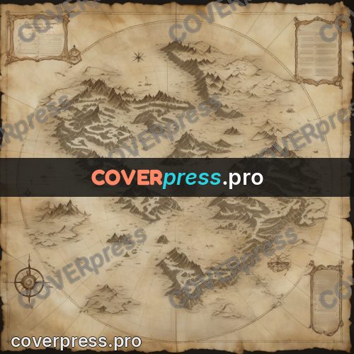 Map illustration: mountain country on parchment