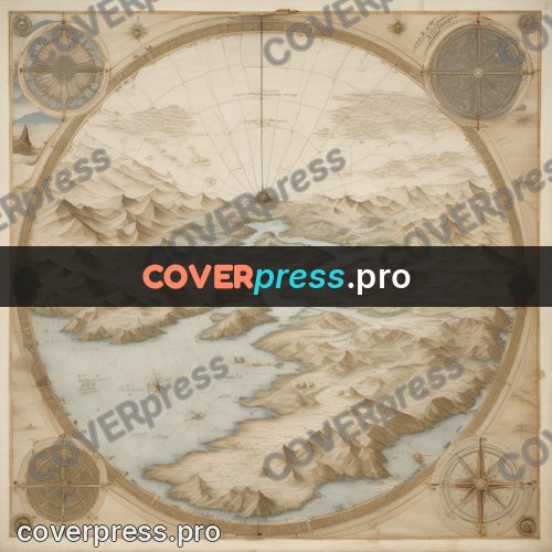 Map illustration: mountain land in a circle