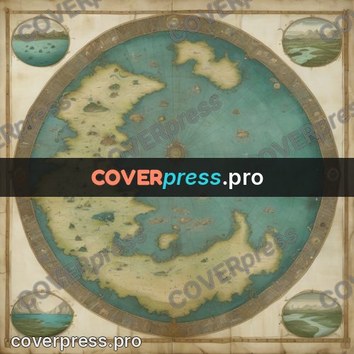 Map illustration: land and turquoise water