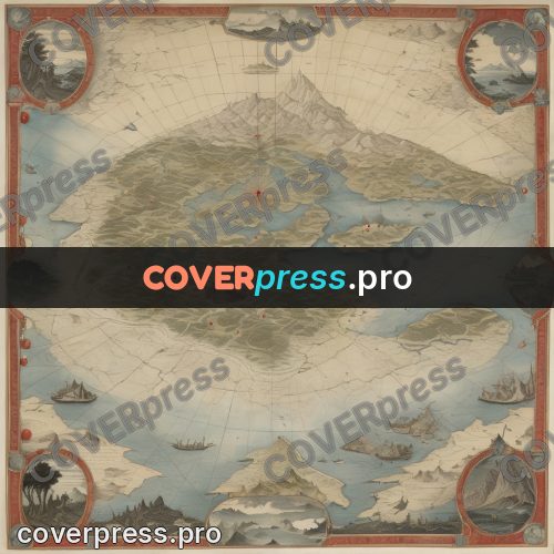 Map illustration: coasts and mountains in a border