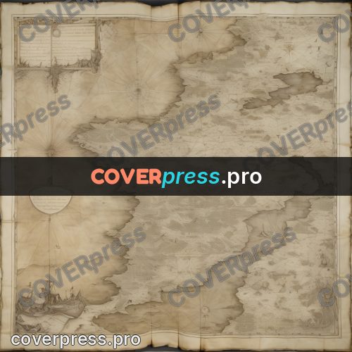 Map illustration: broken coastline in sepia