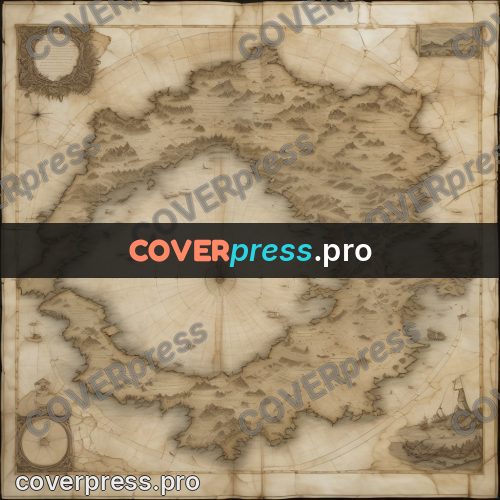 Map illustration: broken coastline in sepia