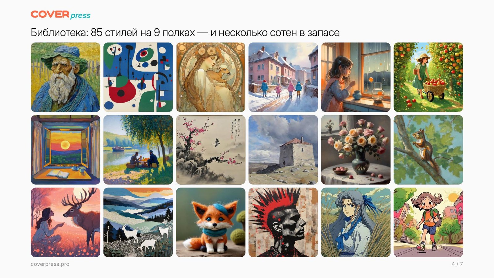 Презентация COVERPRESS, страница 4: Библиотека: 85 стилей на 9 полках — и несколько сотен в запасе