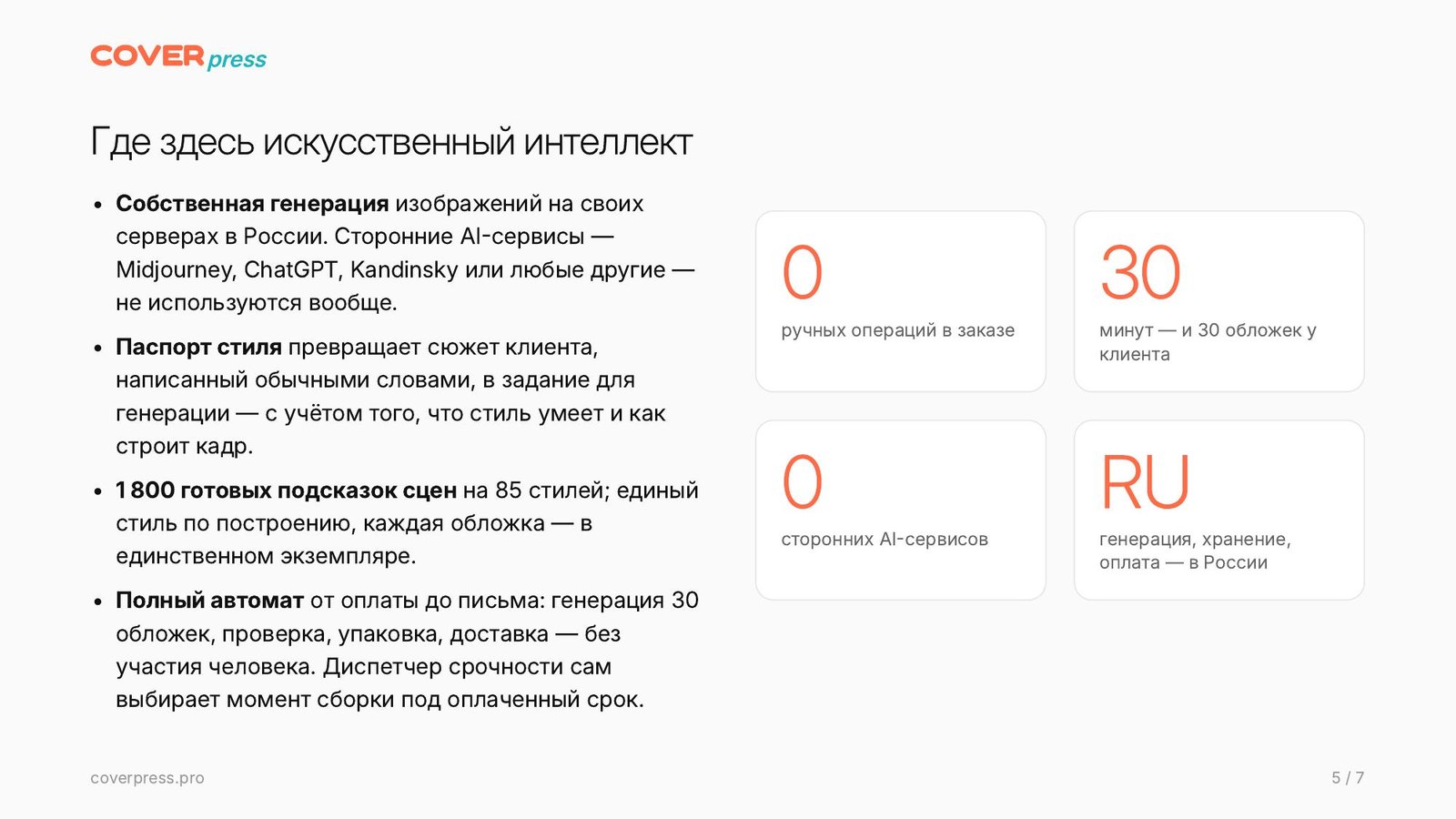 Презентация COVERPRESS, страница 5: Где здесь искусственный интеллект