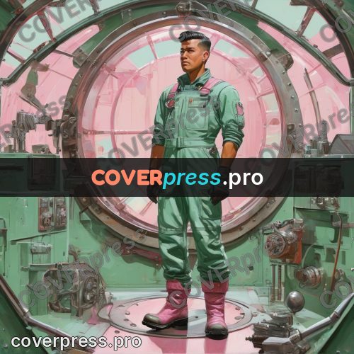 50s sci fi poster: worker at a round hatch