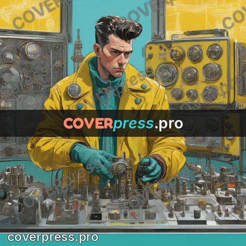 50s sci fi poster: man at an instrument panel