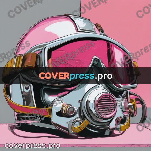 50s sci fi poster: pink helmet with goggles