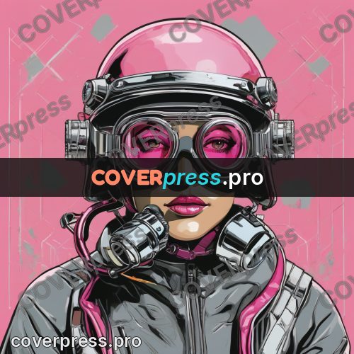 50s sci fi poster: pink helmet with goggles