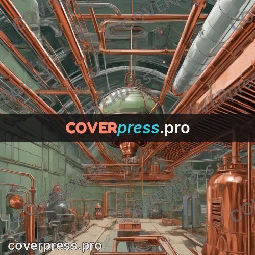 50s sci fi poster: copper pipes and domes