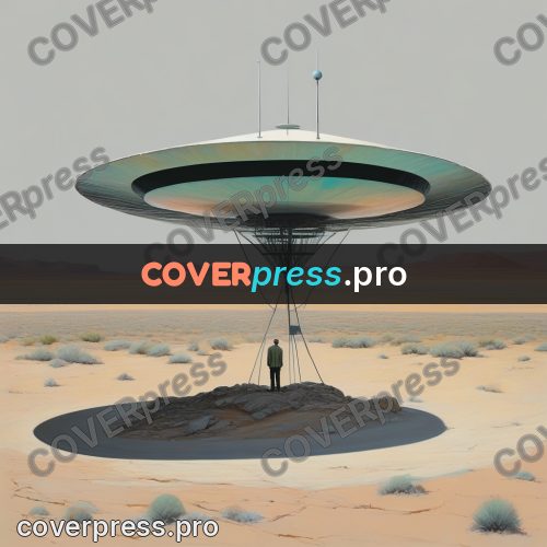 50s sci fi poster: dish antenna in the desert