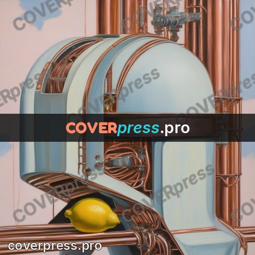 50s sci fi poster: copper pipes and a blue dome