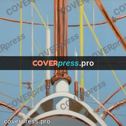 50s sci fi poster: copper pipes and a blue dome
