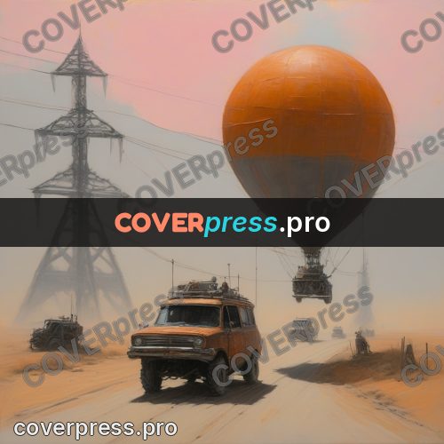 50s sci fi poster: balloon over a desert road