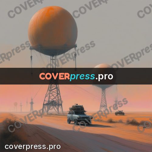 50s sci fi poster: balloon over a desert road