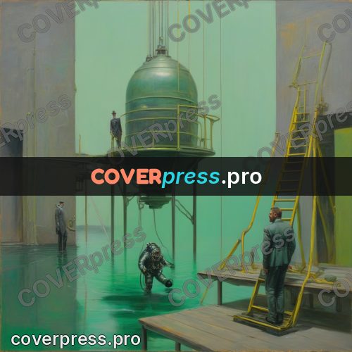 50s sci fi poster: diver by an underwater dome