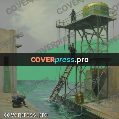 50s sci fi poster: diver by an underwater dome