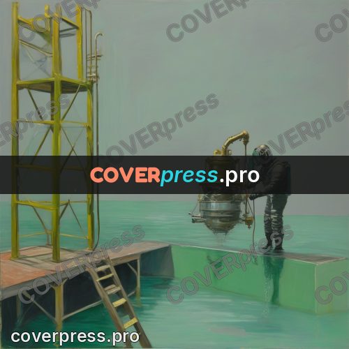50s sci fi poster: diver by an underwater dome
