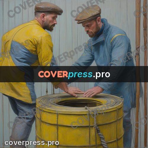 50s sci fi poster: sailors at a yellow winch
