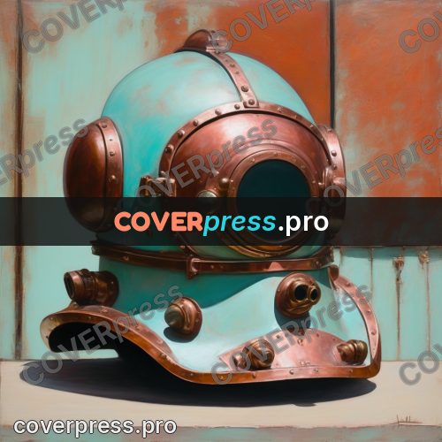 50s sci fi poster: copper diving helmet