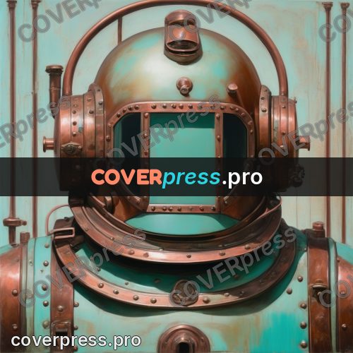 50s sci fi poster: copper diving helmet