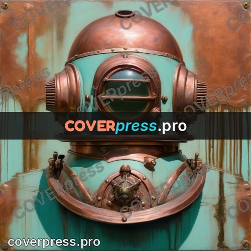 50s sci fi poster: copper diving helmet