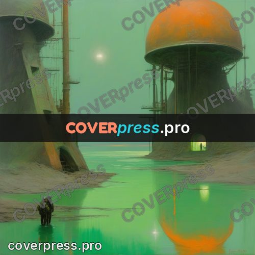 50s sci fi poster: dome on piles above water