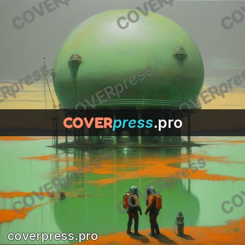 50s sci fi poster: dome on piles above water