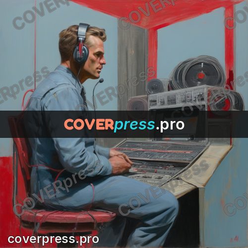 50s sci fi poster: radio operator at a console