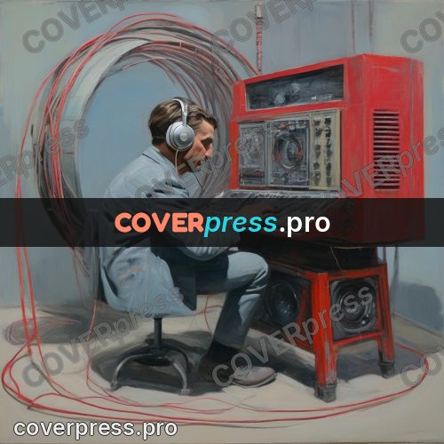 50s sci fi poster: radio operator at a console