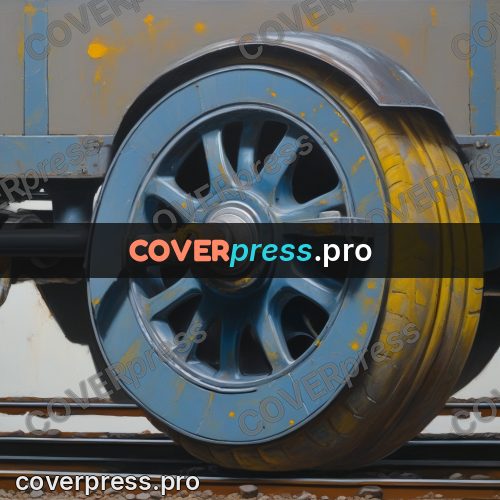 50s sci fi poster: spoked wheel on the rails