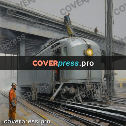50s sci fi poster: locomotive under a gantry