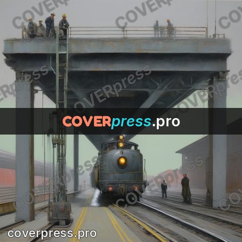 50s sci fi poster: locomotive under a gantry