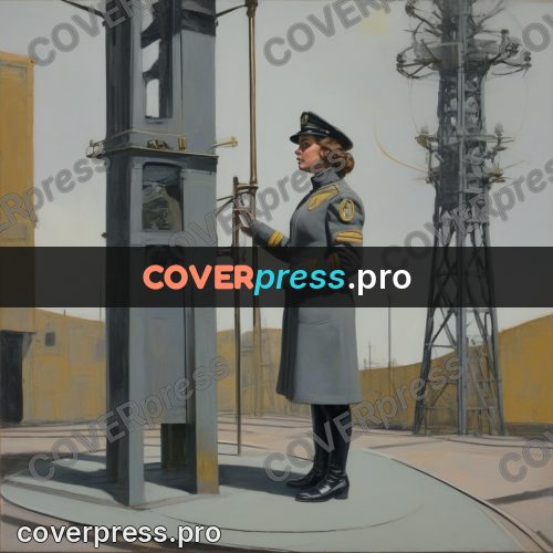 50s sci fi poster: woman in uniform by a tower