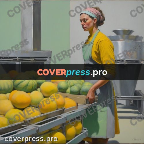 50s sci fi poster: woman with a crate of fruit