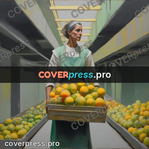 50s sci fi poster: woman with a crate of fruit