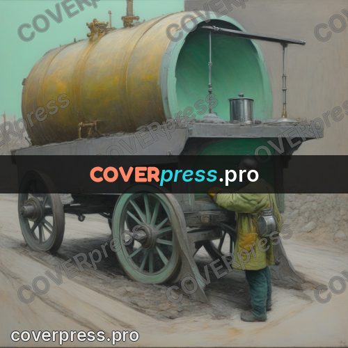 50s sci fi poster: man by a copper tank