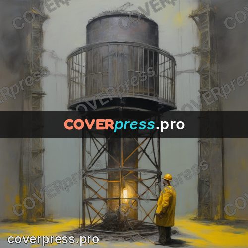 50s sci fi poster: cage under a headframe
