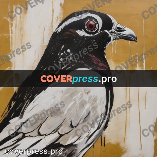 Basquiat style drawing: pigeon on an ochre field