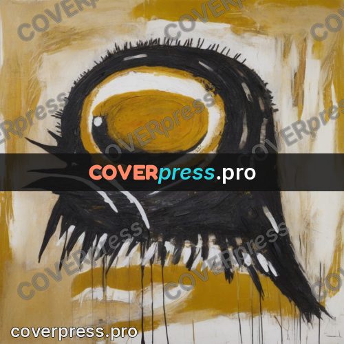 Basquiat style drawing: pigeon on an ochre field