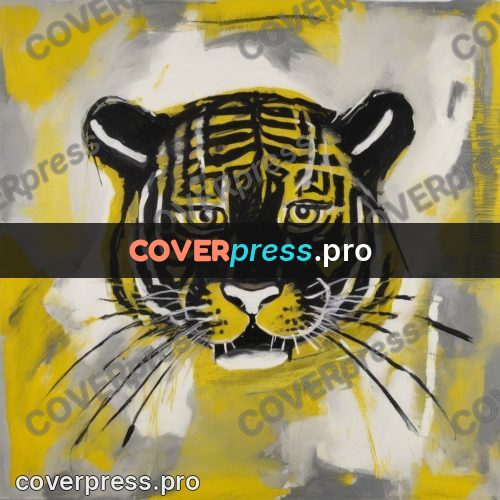 Basquiat style drawing: tiger face on yellow