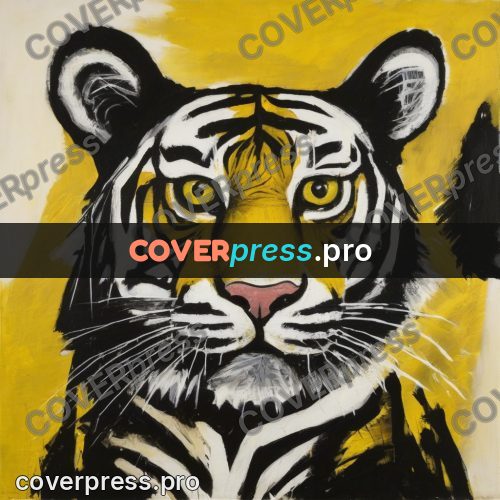 Basquiat style drawing: tiger face on yellow