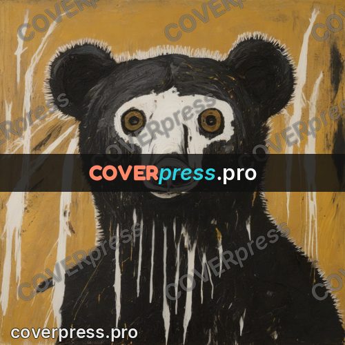 Basquiat style drawing: bear face on ochre