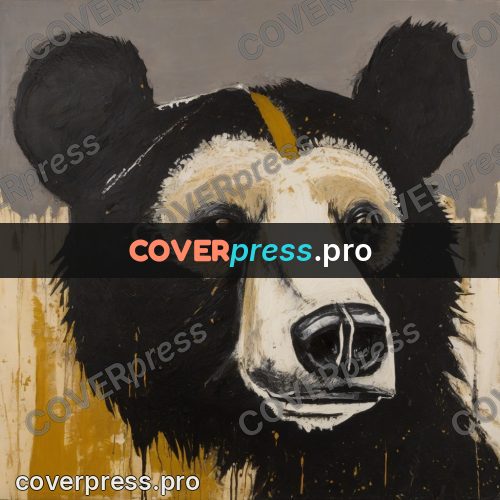 Basquiat style drawing: bear face on ochre