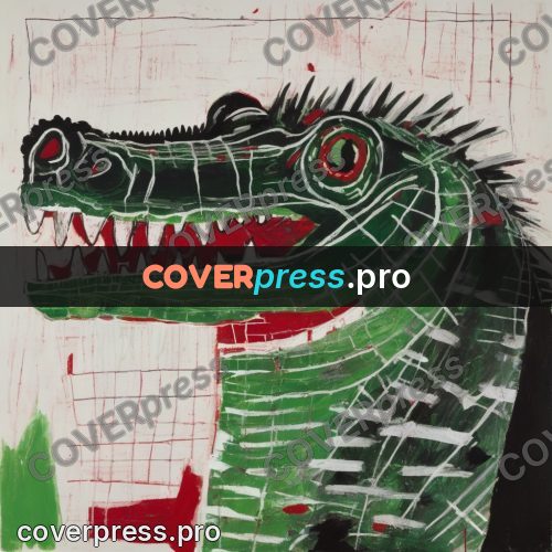 Basquiat style drawing: crocodile jaws with teeth